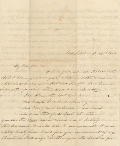 Letter Describing a Lonely Holiday Spent Cooking Alone, Cool Sulphurs, Arkansas, 1854