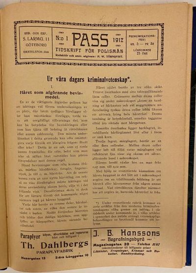 Pass. Tidskrift för polismän. 1912: nr. 1-12.