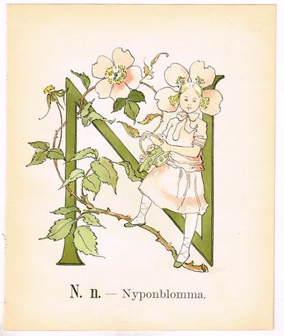 Prinsarnes Blomsteralfabet. N. n. – Nyponblomma.