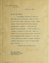 Typed Letter, signed (“Woodrow Wilson”) to author/publisher John Martin at “John Martin’s House” in New York City
