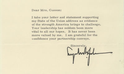 With the Momentous Tet Offensive Just Hours Away, President Lyndon B. Johnson Thanks a Democratic National Committeewoman for Supporting His Policies on the Vietnam War and Domestically