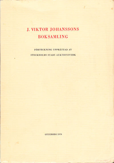 J. Viktor Johanssons boksamling. Förteckning…