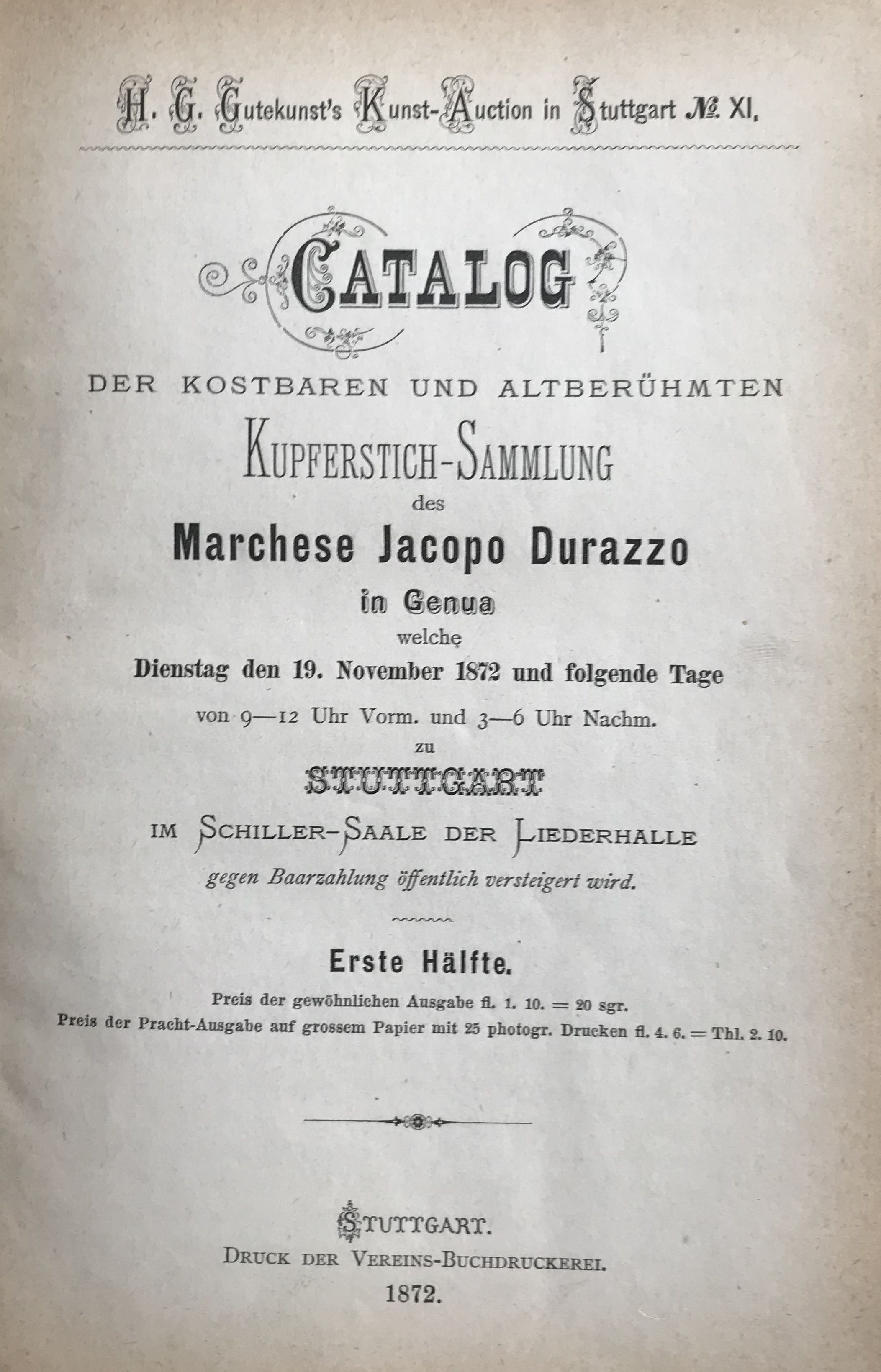 Catalog der Kostbaren und Altberühmten KupferstichSammlung des