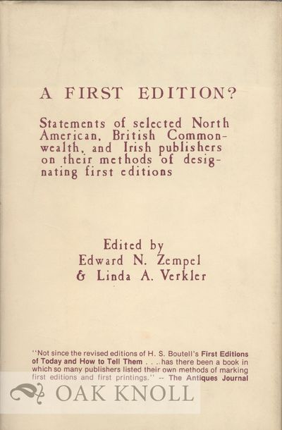 FIRST EDITION?: STATEMENTS OF SELECTED PUBLISHERS.|A