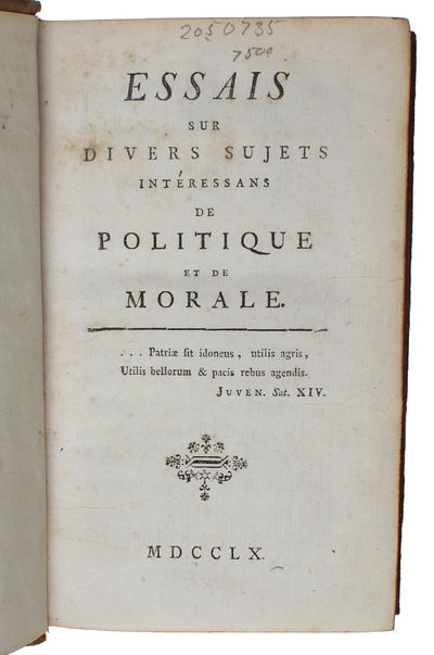 Essais sur divers sujets interessans de politique et de morale. (photo 3)