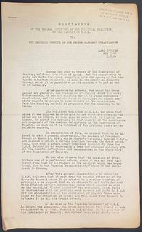 cover of Memorandum of the Central Committee of the Political Coalition of the parties of EAM to: the Security Council of the United Nations Organization. Lake Success, New York, USA