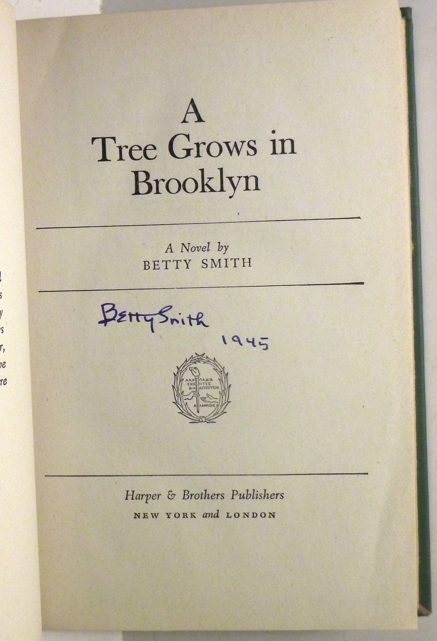 A Tree Grows In Brooklyn by Betty SMITH Hardcover Book Club Edition 1943 from Peter A Tree Grows In Brooklyn by Betty SMITH Hardcover Book Club Edition 1943 from Peter