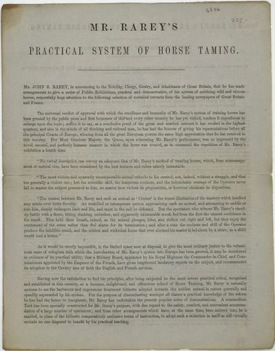 Mr. Rarey's Practical System of Horse Taming [caption title]