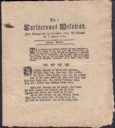 N:o 1. Ifrån lördagen den 29 december 1753, till…