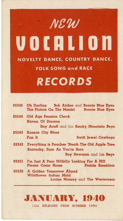 NEW VOCALION NOVELTY DANCE, COUNTRY DANCE, FOLK SONG AND RACE RECORDS [CATALOG] (Jan 1940) Pamphlet