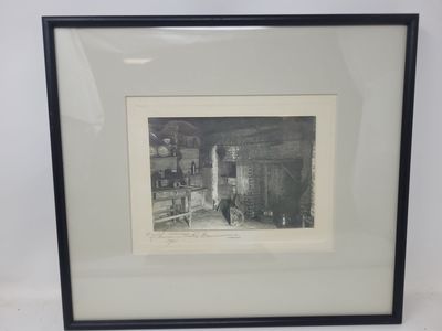 Photograph of a corner of the kitchen at the Fairbanks House (c.1636) in Dedham, Massachusetts. Taken in 1921
