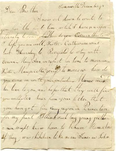 Family Members Write To Their Relative Attending Princeton University In The Early Nineteenth Century