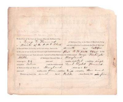 1865 Baltimore marriage license for...; (photo 1)