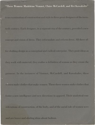 Three Women: Madeleine Vionnet, Claire McCardell, Rei Kawakubo (First Edition)