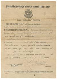 image of WWI Honorable Discharge for Black Soldier Seth Jennett