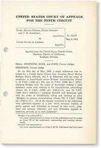 United States Court of Appeals for the Ninth Circuit No. 12,597, Sept. 6, 1952: Harry Renton Bridges, Henry Schmidt, and J.R. Robertson, appellants vs. United States of America, appellee