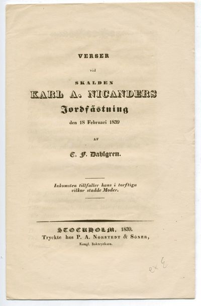 Verser vid skalden Karl A. Nicanders jordfästning…