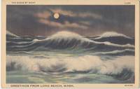 The Ocean by Night, Greetings from Long Beach, Wash, unused linen Postcard