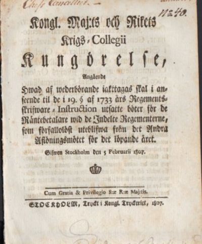 Kongl. Maj:ts och Rikets Krigs-Collegii…