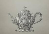 Original drawing of an Ornate Tea Pot heightened in white