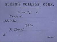 Original Matriculation/Admission Card for Scholar's.