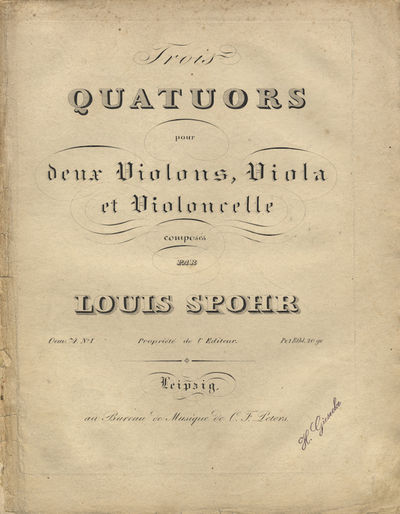 [Op. 74, no. 1]. Trois Quatuors pour deux Violons, Viola et Violoncelle... Oeuv. 74 No. I Pr. 1 Rthl. 20 gr. [Parts]