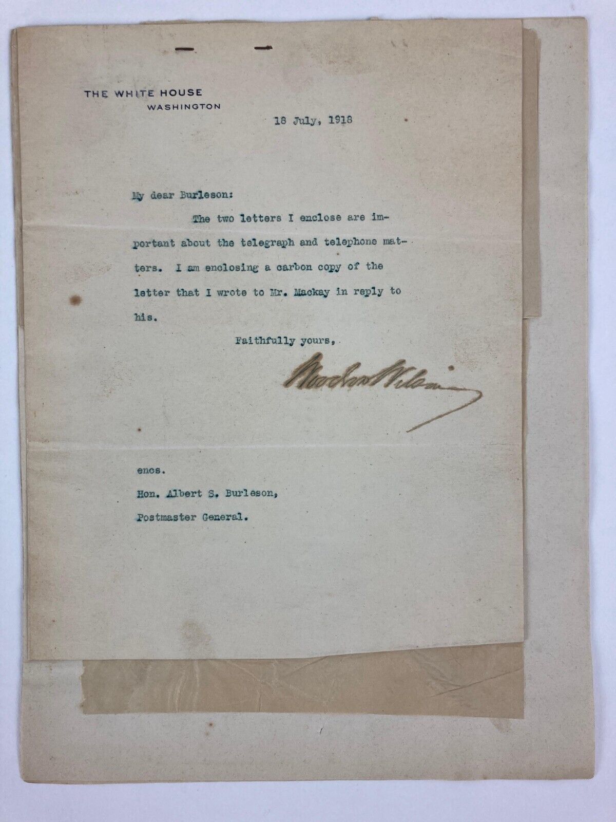 Woodrow Wilson TLS with Related Ephemera