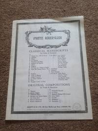 CAPRICE VIENNOIS, Original Compositions for Violin & Piano by KREISLER Fritz