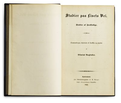 Stadier paa Livets Vei. Studier af Forskjellige. Sammenbragte, befordrede til Trykken og udgivne af Hilarius Bogbinder. - [KIERKEGAARD'S OWN COPY OF THE WORK THAT INTRODUCED "THE LEAP OF FAITH", WITH HIS OWN HANDWRITTEN CORRECTION] (photo 3)