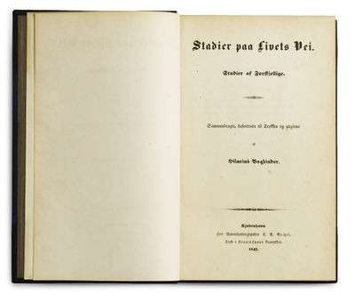 Stadier paa Livets Vei. Studier af Forskjellige. Sammenbragte, befordrede til Trykken og udgivne af Hilarius Bogbinder. - [KIERKEGAARD'S OWN COPY OF THE WORK THAT INTRODUCED "THE LEAP OF FAITH", WITH HIS OWN HANDWRITTEN CORRECTION] (photo 1)