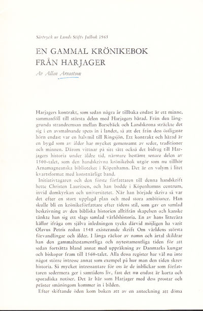 En gammal krönikebok från Harjager [= rubrik].