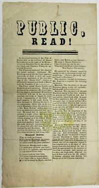 PUBLIC, READ! | AT THE SECOND MEETING OF THE CLUB OF BRAVES, HELD AT THE RESIDENCE OF RASTAS SPOTTEDHORSE, ON THE NIGHT OF THE 3D INST., ON MOTION, SANOHHIA ENOCH WAS CALLED TO THE CHAIR, AND CHALESTIA FREDQUICK APPOINTED SECRETARY..