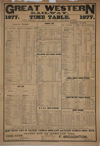 Great Western Railway Time Table, 1877. Canadian railway which served US northeast. Broadside