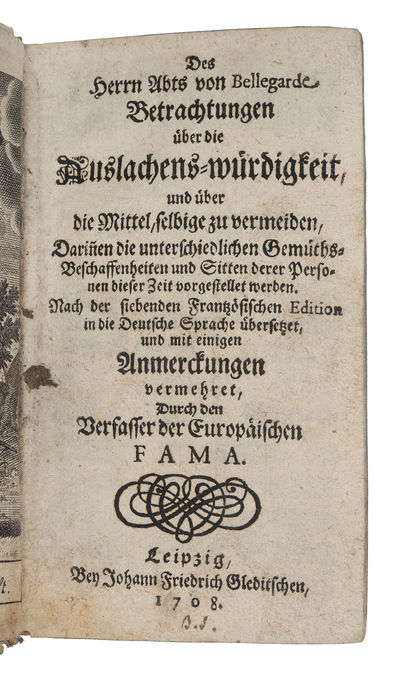 Betrachtungen über die Auslachens-Würdigkeit. 2 parts (+) (unidentified work, lacking title-page). (photo 2)