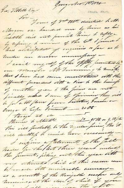 Autograph Letter Signed, Oswego, November 1st, 1820, to George Tibbitts, Albany