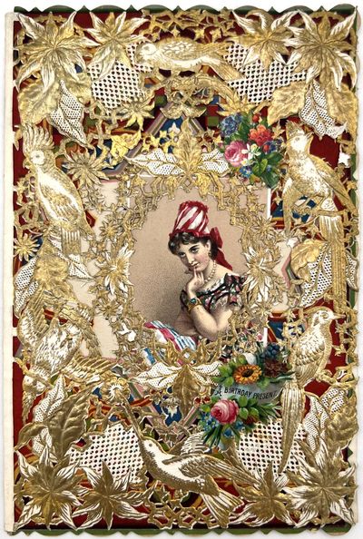 England, 1870. Very good to near-fine.. A particularly bright and colorful octavo-sized Valentine ma...