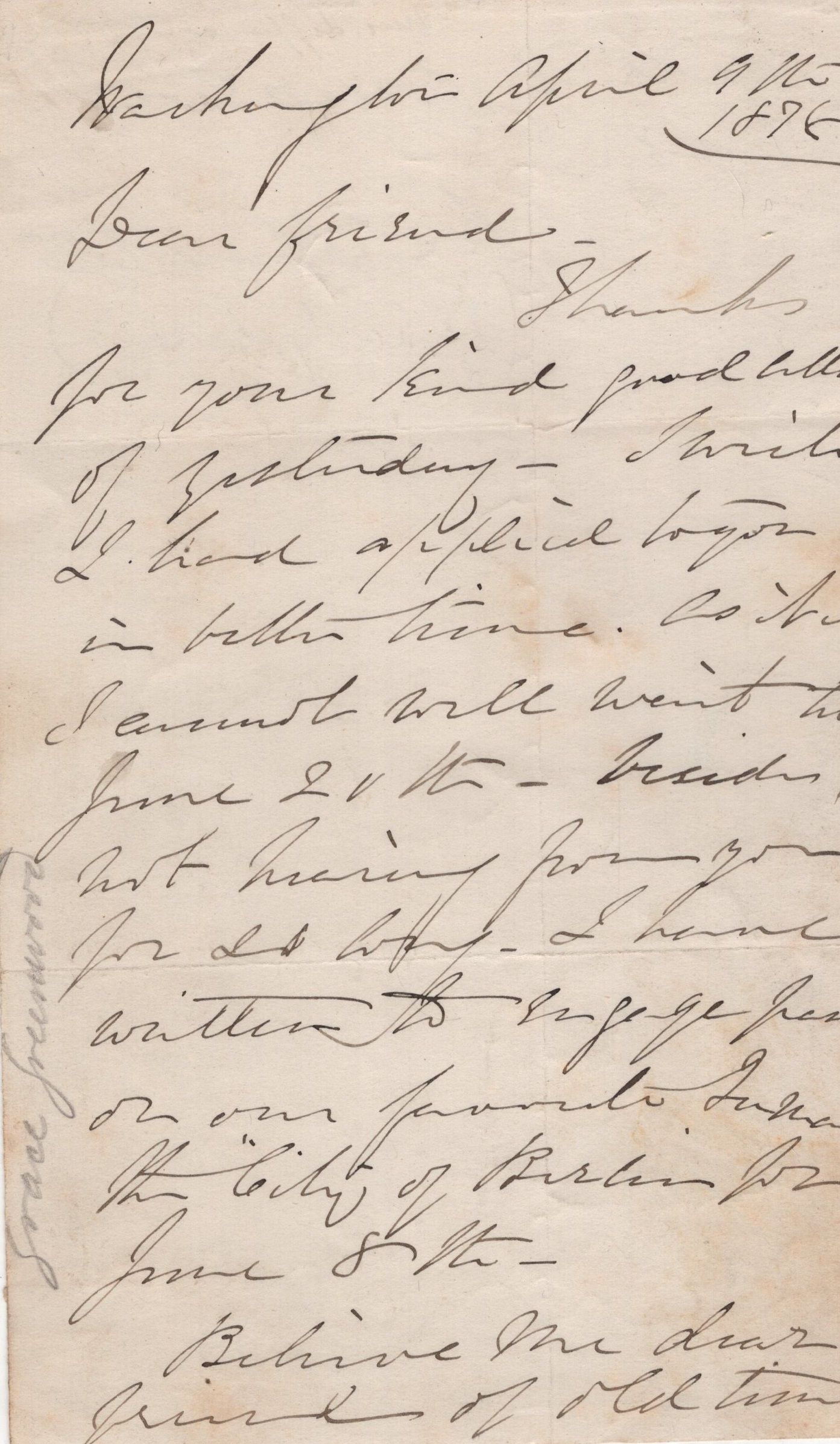 ALS, Handwritten Letter by 'Grace Greenwood', pseu
