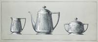 Original drawing of Coffee pot, with a creamer and a sugar