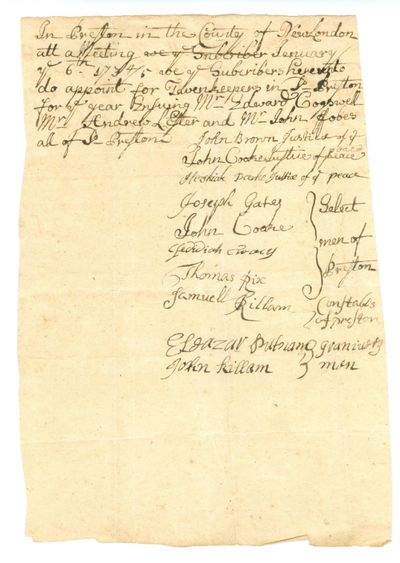A Collection of Twenty-five Early American Tavern Licenses and Related Documents from Southern Vermont and Connecticut