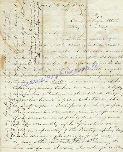 Albert Sidney Johnston, At Camp Floyd After Participating In The Utah War, Writes To His Wife About Photography And Mentions Salt Lake City And Their Children