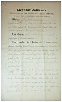 1865 - Civil War Presidential Pardon By Andrew Johnson For Perry M. Shipley - 