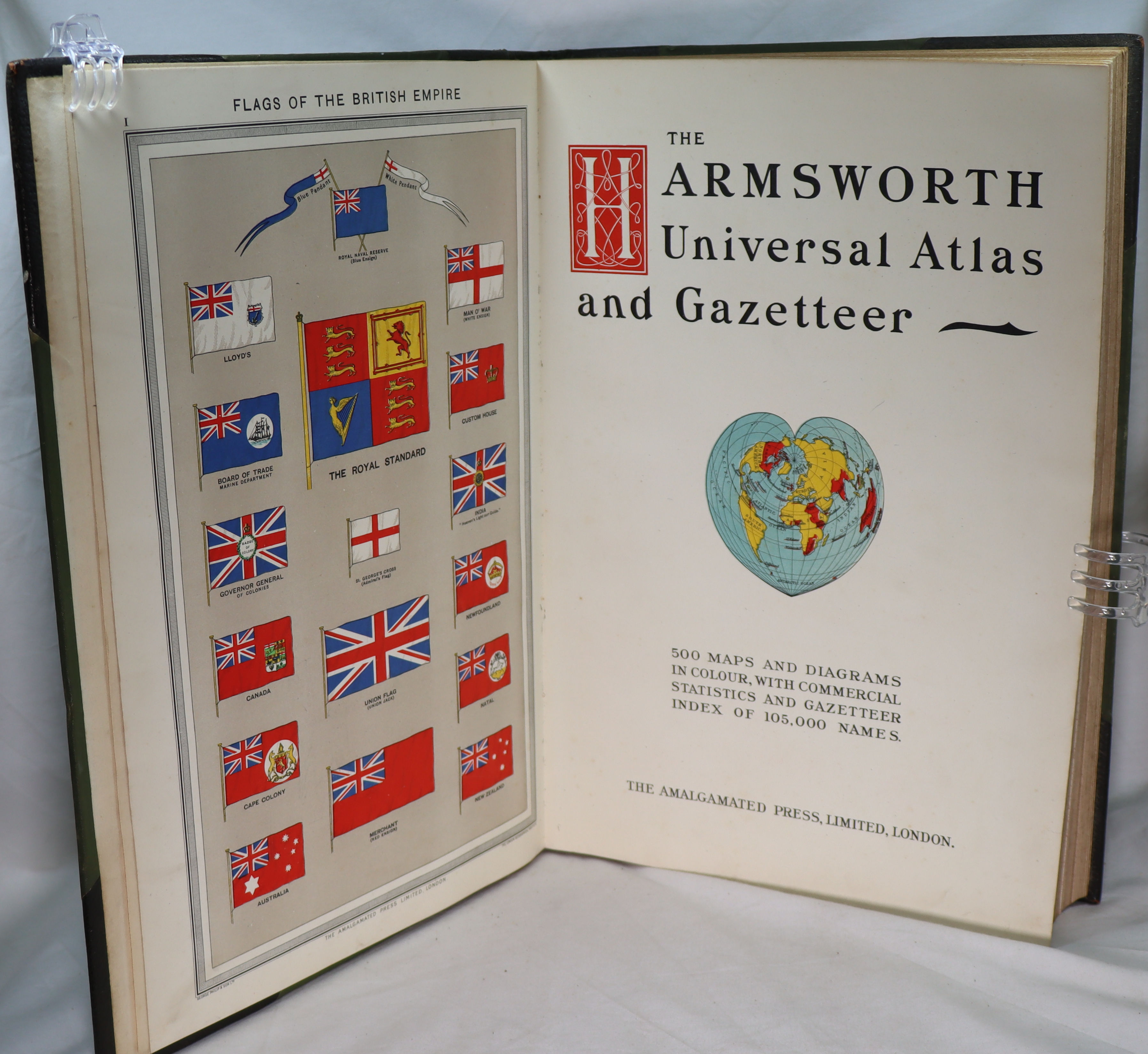 The Harmsworth Universal Atlas and Gazetteer. Leather spine with cloth ...