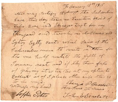 [Manuscript Execution Bond Signed by Three Free African Americans in Early-19th-Century Boston -- Coffin Pitts, John E. Scarlett, and Benjamin P. Bassett]