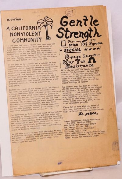 Berkeley: Peace Brigade, 1973. 8p, 11 x 14 inches, folded tabloid, evenly toned, pen notation on fro...