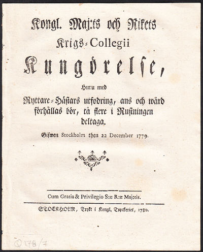 Kongl. Maj:ts och Rikets Krigs-Collegii…