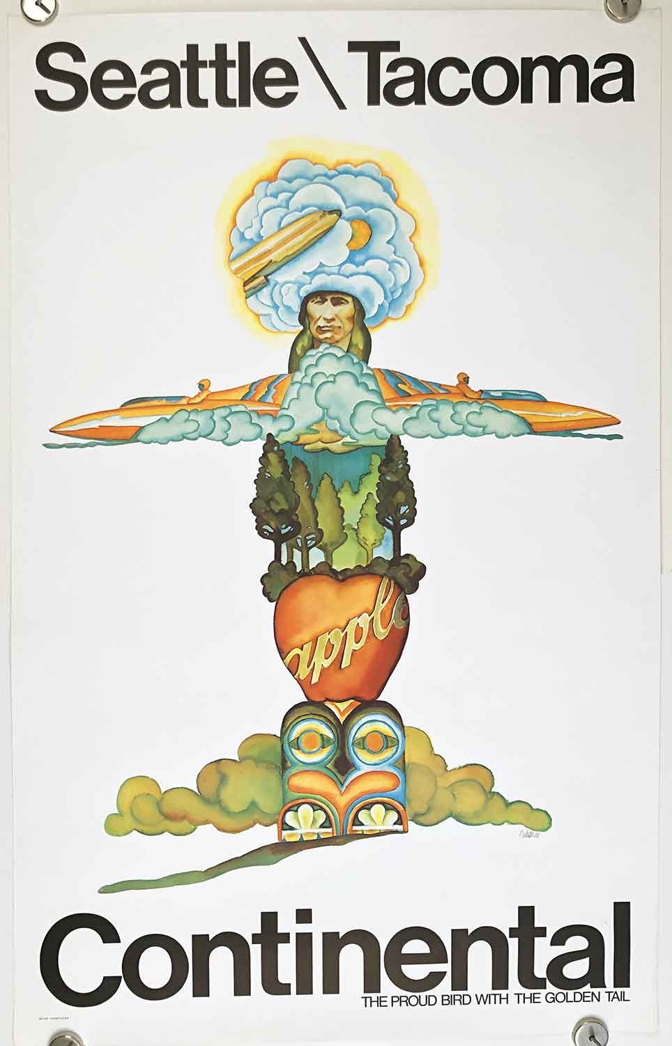 Seattle Tacoma Continental The Proud Bird With The Golden Tail By Continental Airlines Culuto Iii Illus No Date Ca 1960s From