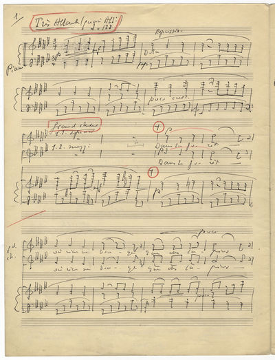 [Op. 95]. Le Petit Chaperon Rouge Double choeur pour voix de femmes et d'enfants. Avec acct de piano ou d'orchestre Pour le chorale des lycées de jeunes filles de Paris Poème de Guy de Teramond ... op. 95. Chez Alphonse Leduc: Paris. Autograph musical manuscript signed