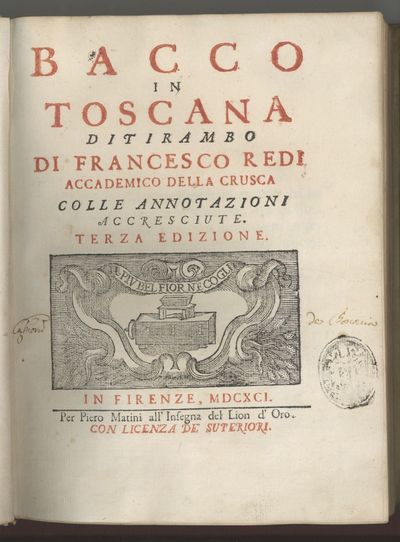 Bacco in Toscana. Ditirambo. Colle Annotazioni Accresciute