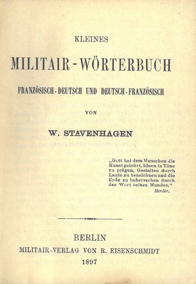 Kleines Militair-Wörterbuch. Französisch-deutsch und deutsch-französisch. (photo 2)