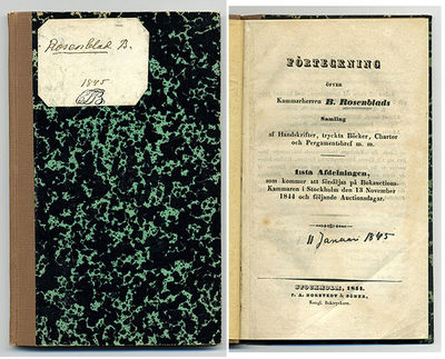 Förteckning öfver kammarherren B. Rosenblads…